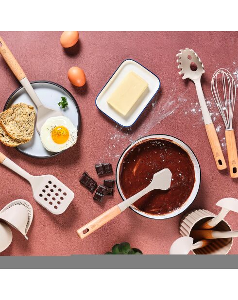 Set d'ustensiles de cuisine en bois et silicone GUNNAR beige/marron - 11 pièces
