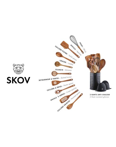 Set di pentole in legno di acacia marrone SKOV - 12 pezzi