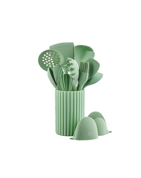 Set d'ustensiles de cuisine en silicone IVAR vert pâle - 15 pièces