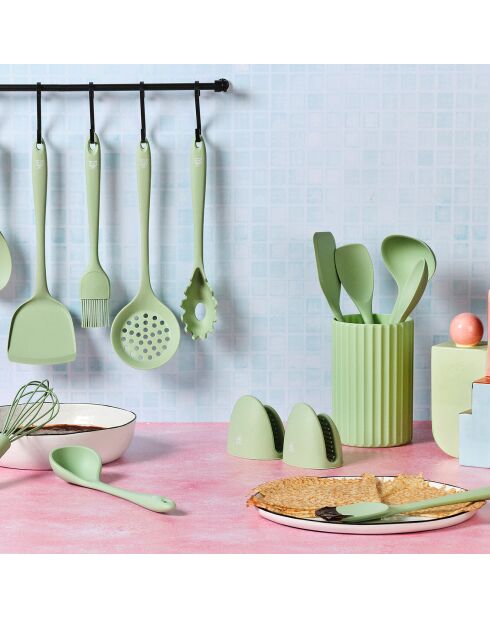 Set d'ustensiles de cuisine en silicone IVAR vert pâle - 15 pièces