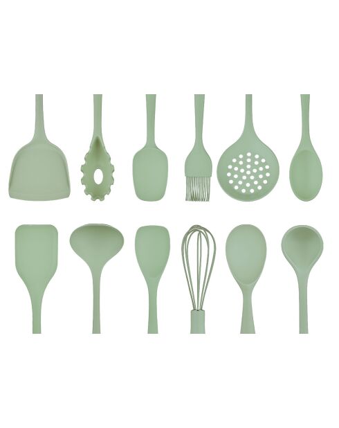 Set d'ustensiles de cuisine en silicone IVAR vert pâle - 15 pièces