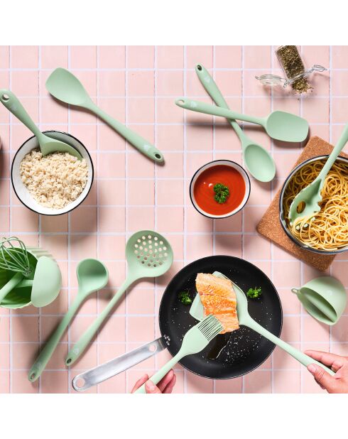 Set d'ustensiles de cuisine en silicone IVAR vert pâle - 15 pièces