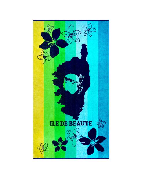 Serviette de plage éponge velours Jacquard Ibisco multicolore - 90x170 cm