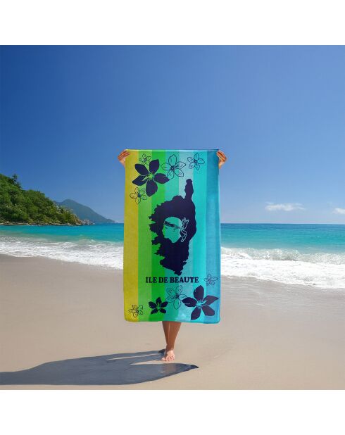Serviette de plage éponge velours Jacquard Ibisco multicolore - 90x170 cm