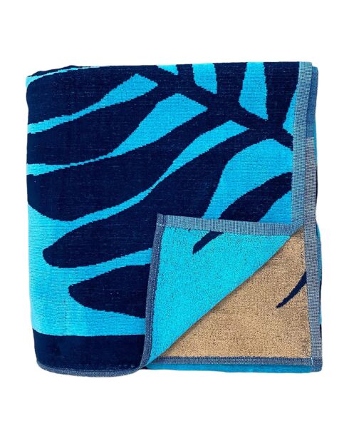 Blaues Harrington Jacquard Velvet Terry XL Strandtuch, 140 x 180 cm