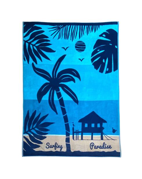 Blaues Harrington Jacquard Velvet Terry XL Strandtuch, 140 x 180 cm