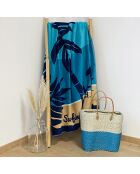 Blaues Harrington Jacquard Velvet Terry XL Strandtuch, 140 x 180 cm