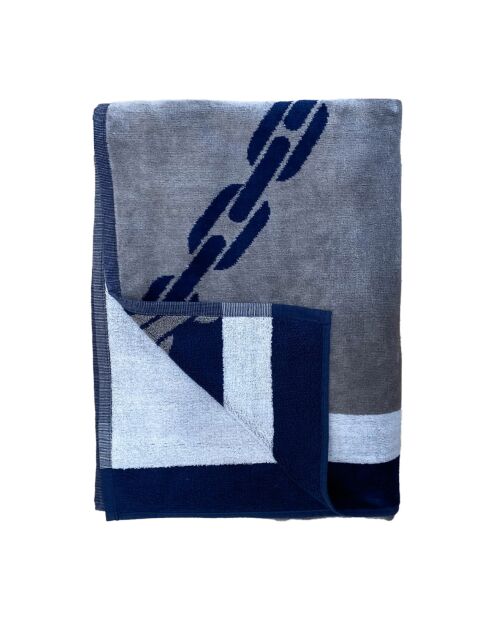 Yacht Club Strandtuch aus grauem Jacquard-Samt, Frottee, 95 x 170 cm