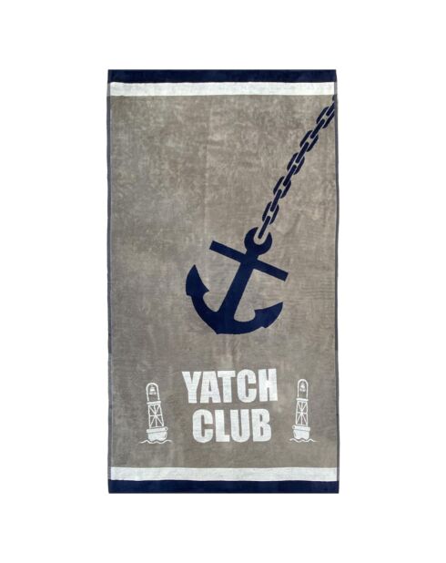 Yacht Club Strandtuch aus grauem Jacquard-Samt, Frottee, 95 x 170 cm
