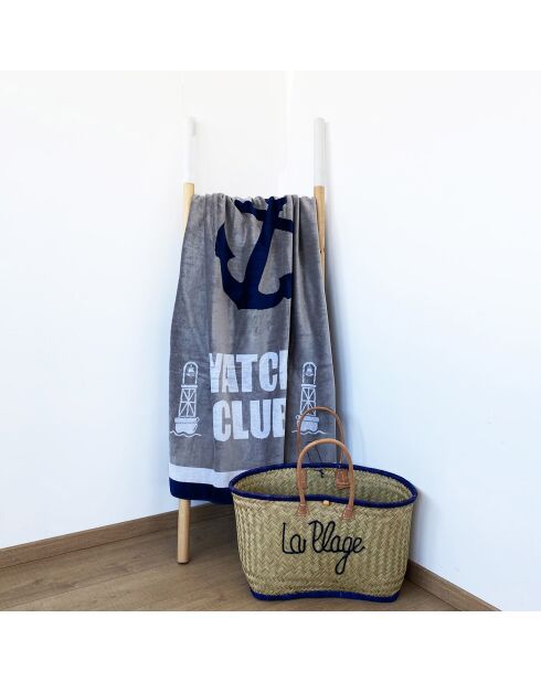Yacht Club Strandtuch aus grauem Jacquard-Samt, Frottee, 95 x 170 cm