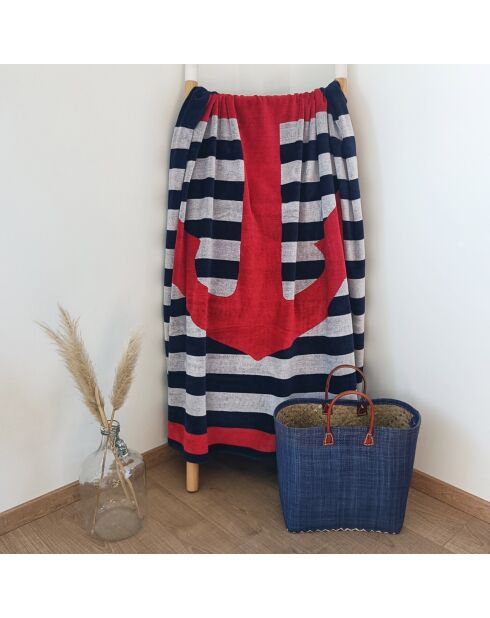 XL blauw Jacquard Conigli strandlaken van fluweel met spons - 140x180 cm