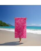 Serviette de plage éponge velours Jacquard Colca rose - 90x170 cm