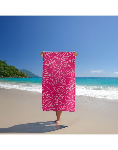 Serviette de plage éponge velours Jacquard Colca rose - 90x170 cm