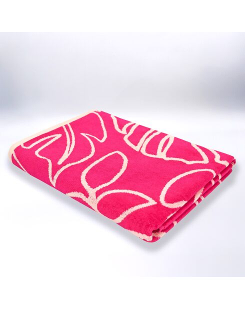 Serviette de plage éponge velours Jacquard Colca rose - 90x170 cm