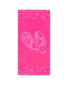 Serviette de plage éponge velours Jacquard ciselé Kervel rose - 90x170 cm
