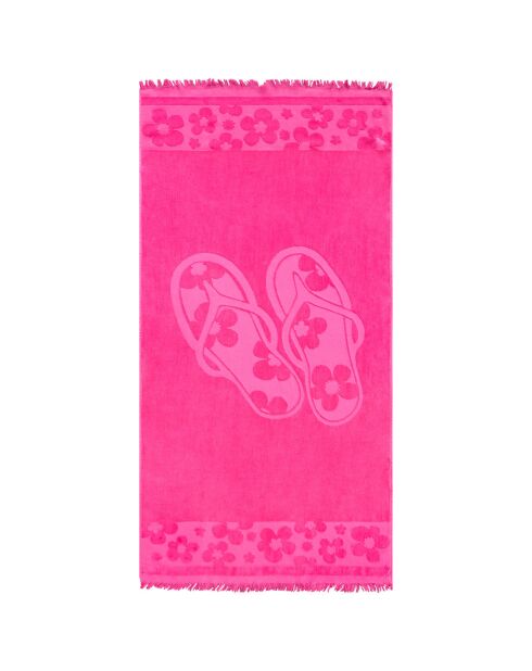 Serviette de plage éponge velours Jacquard ciselé Kervel rose - 90x170 cm