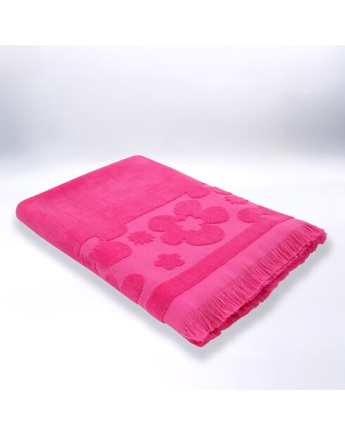 Serviette de plage éponge velours Jacquard ciselé Kervel rose - 90x170 cm