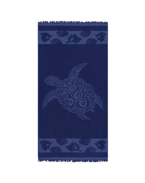 Kelly blauw strandlaken van geciseleerd jacquardfluweel met spons - 90x170 cm