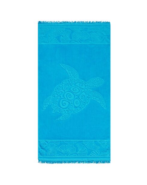 Kumini strandlaken van blauwgebeiteld jacquardfluweel met spons - 90x170 cm