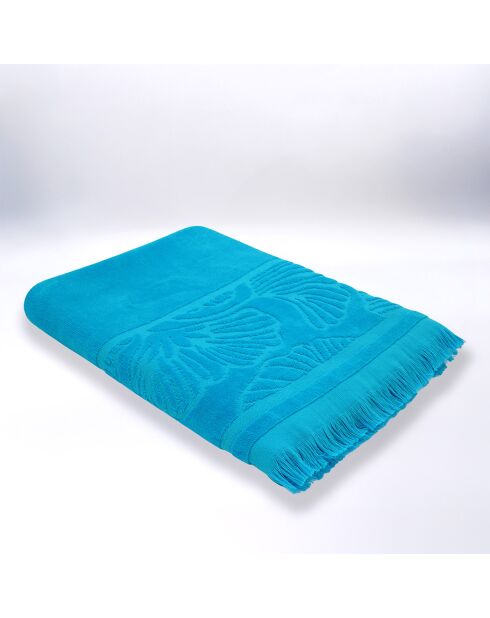 Kumini strandlaken van blauwgebeiteld jacquardfluweel met spons - 90x170 cm