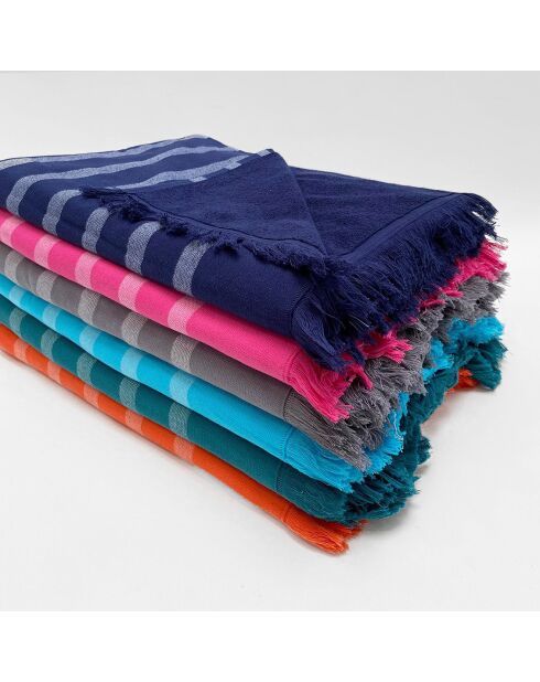 Fouta doublée éponge Alanya XL bleue - 140x180 cm