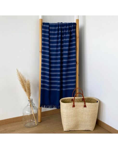 Fouta doublée éponge Alanya XL bleue - 140x180 cm