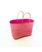 Panier artisanal de plage fibres naturelles rose - 50x20x35 cm