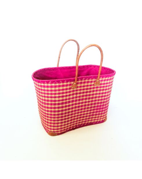 Panier artisanal de plage fibres naturelles rose - 50x20x35 cm