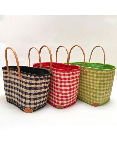 Panier artisanal de plage fibres naturelles rouge - 50x20x35 cm