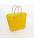 Panier artisanal de plage fibres naturelles jaune - 40x25x40 cm