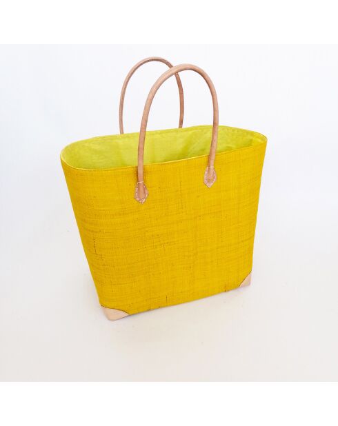 Panier artisanal de plage fibres naturelles jaune - 40x25x40 cm