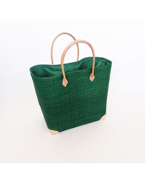 Panier artisanal de plage fibres naturelles vert - 40x25x40 cm