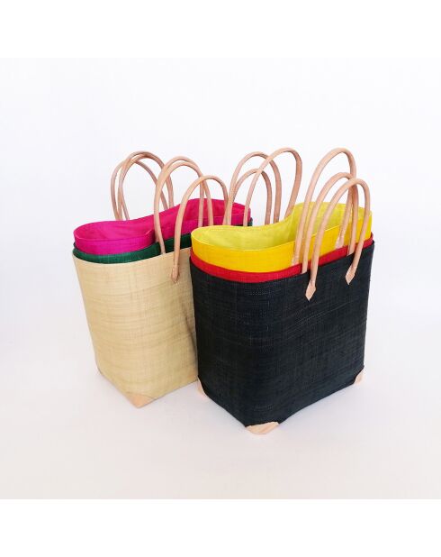 Panier artisanal de plage fibres naturelles vert - 40x25x40 cm