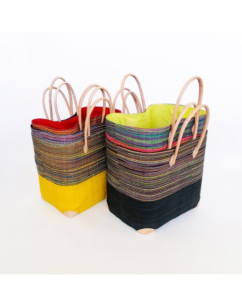 Panier artisanal de plage fibres naturelles rouge - 40x25x40 cm