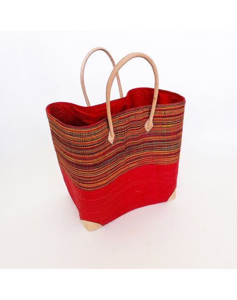 Panier artisanal de plage fibres naturelles rouge - 40x25x40 cm