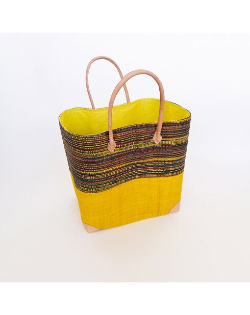 Panier artisanal de plage fibres naturelles jaune - 40x25x40 cm