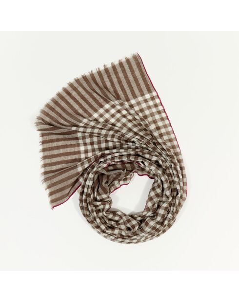 Écharpe 100% Laine Carreaux Vichy brun foncé - 200x70 cm