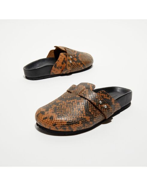 Sabots en Cuir Elvira python brun