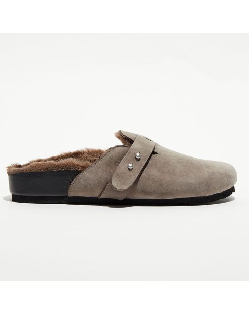 Sabots en Velours de Cuir Angelo taupe foncé