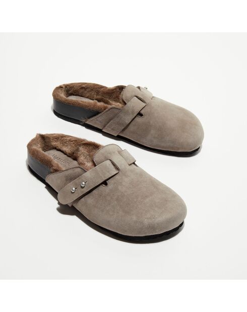 Sabots en Velours de Cuir Angelo taupe foncé
