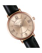 Montre Femme Petite Rose en Cuir noire