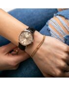 Montre Femme Petite Rose en Cuir noire