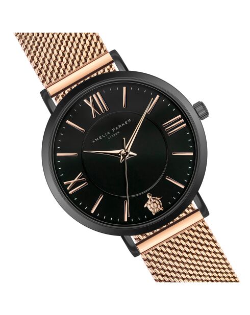 Montre Femme Petite Noir en Acier rose doré