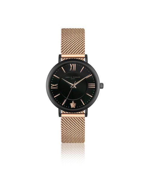 Montre Femme Petite Noir en Acier rose doré