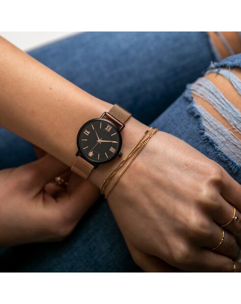 Montre Femme Petite Noir en Acier rose doré