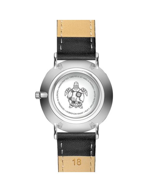 Montre Femme Grand Blanc en Cuir noire
