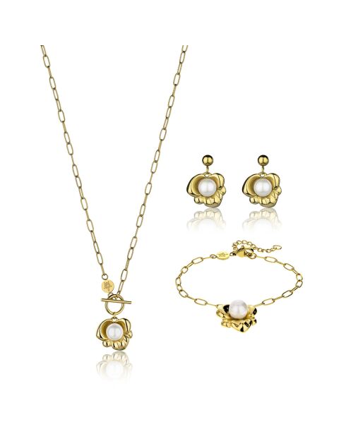 Parure Collier, Bracelet & Boucles d'Oreilles Pearl Nest dorée