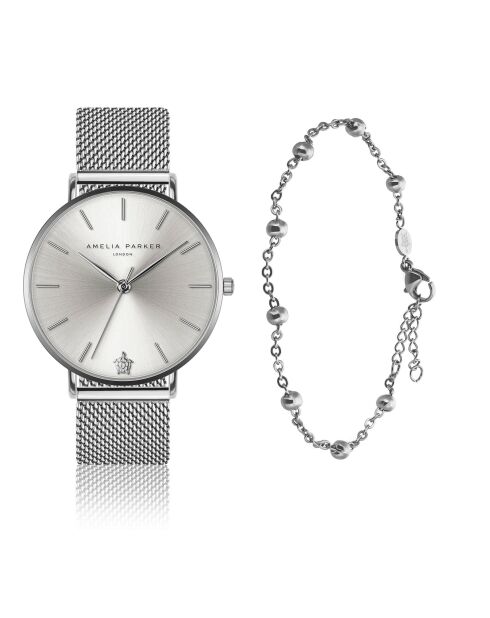 Set Montre Femme & Bracelet Capsule Grey en Acier argenté
