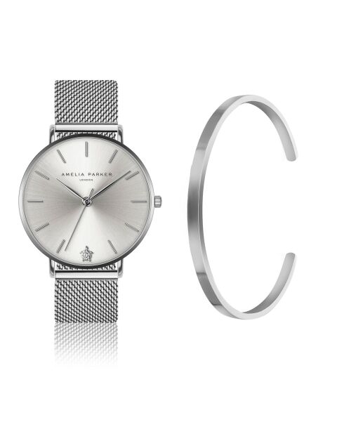 Set Montre Femme & Bracelet Capsule Grey en Acier argenté
