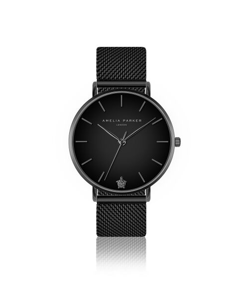 Set Montre Femme 2 Bracelets Jet Black en Acier & Cuir noir